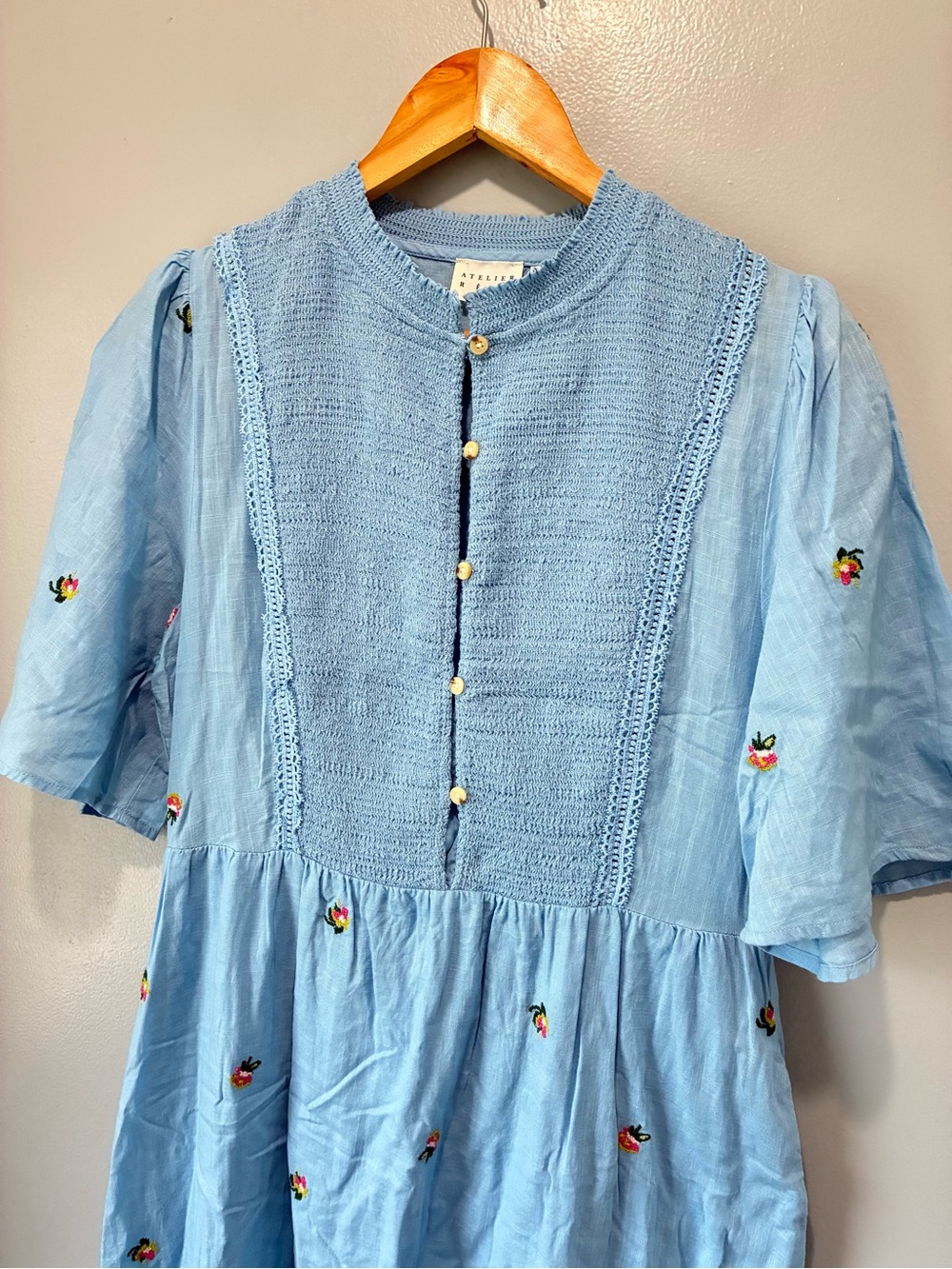 Atelier Reve Blue Cotton Floral Irolivia Midi Dress Embroidered - Picture 10 of 16